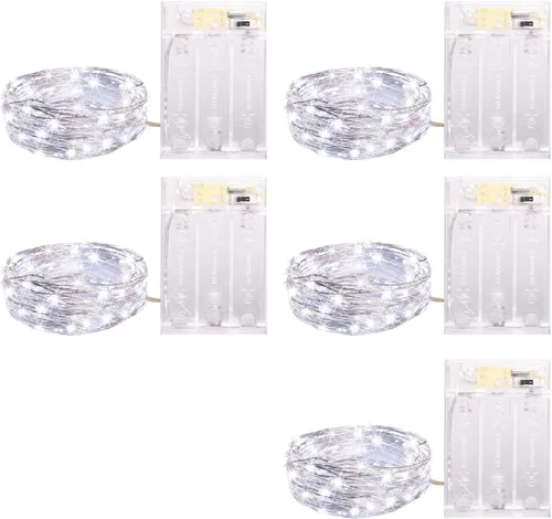 Vista 9 de Luces de cadena para exteriores de 33 pies con 100 LED, paquete de 2 luces de hadas que funcionan con baterías con control remoto, luces Multicolor