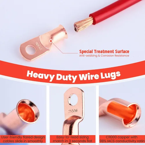 Vista 5 de TKDMR - Kit de 264 piezas de extremos de cable de batería, 132 piezas de terminales de anillo de lengüetas de cable de cobre resistentes AWG 8 6 4 2