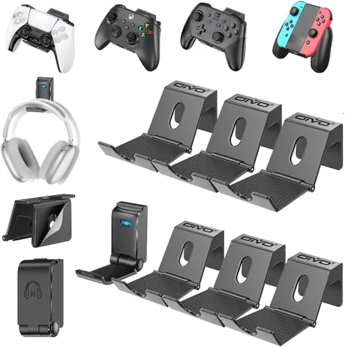 Vista 9 de OIVO Soporte de pared para controlador y auriculares, soporte plegable para auriculares, soporte para controlador de juegos, organizador