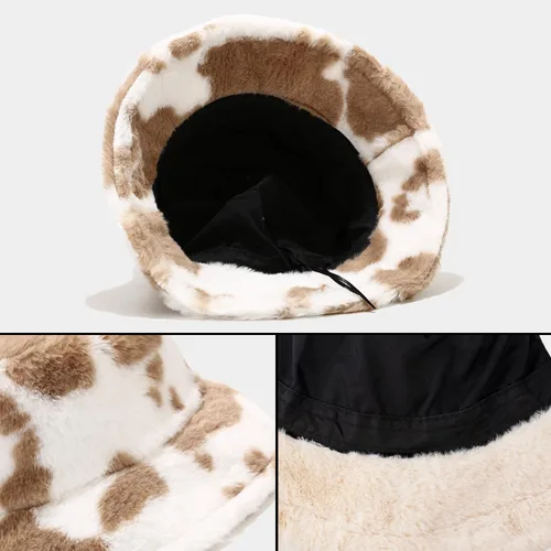 Vista 3 de Peicees Sombrero de pescador esponjoso de invierno para mujeres y niñas, gorro de pescador de piel sintética, Impresión de leopardo