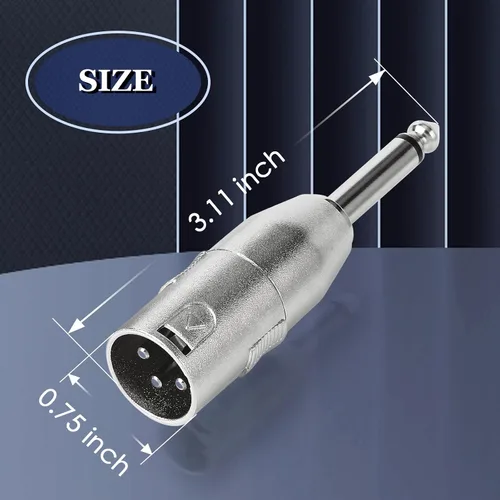 Vista 6 de 2-Pcs XLR Macho a 1/4" 6.35mm TS Macho Adaptador Plata