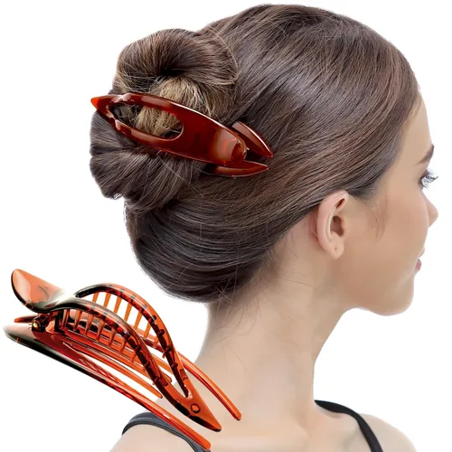 Vista 11 de RC ROCHE 6 piezas de pinzas planas para el cabello con gran garra para cabello grueso, diseño francés de pico de pato, para mujer, sin (Large) Negro