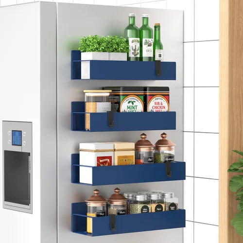 Vista 28 de HuggieGems Paquete de 6 organizadores magnéticos de almacenamiento de especias para refrigerador y horno, organizadores negros para nevera