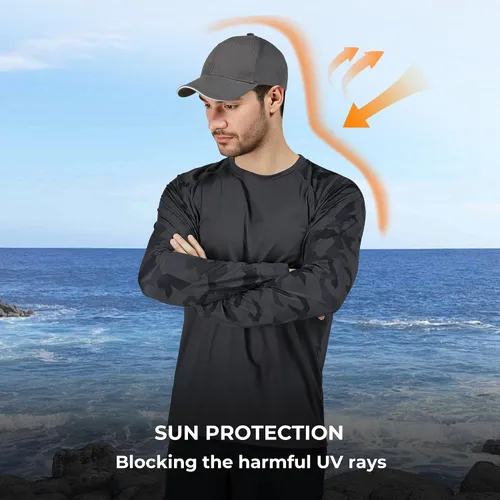 Vista 5 de Rodeel Camiseta de pesca de ajuste holgado para hombre, manga larga Bluff Performance UPF 50, manga raglán
