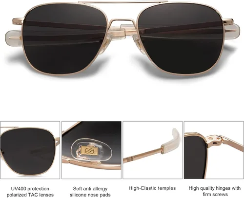Vista 2 de SOJOS Gafas de sol polarizadas cuadradas pequeñas de aviador para mujeres y hombres, clásicas de doble puente aviadores SJ1179