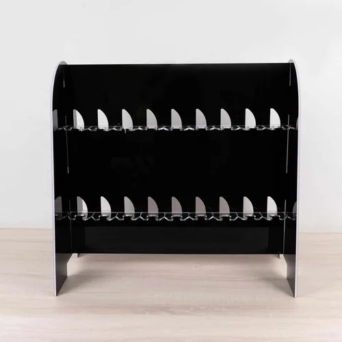 Vista 9 de Tableclothsfactory Estante para copas de vino de 2 niveles con acabado de espejo negro, soporte de espuma para 18 flautas de champán, 25 pulgadas