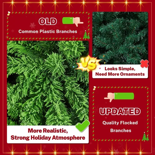 Vista 9 de Yaheetech Árbol de Navidad artificial preiluminado de 6 pies con luces incandescentes blancas cálidas, árbol de Navidad preiluminado completo Verde