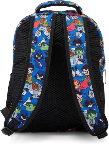 Vista 2 de DC Comics Teen Titans Go! Allover Mochila - Beast Boy, Raven, Cybord, Robin y Silkie - Teen Titans Go! Mochila escolar, Azul