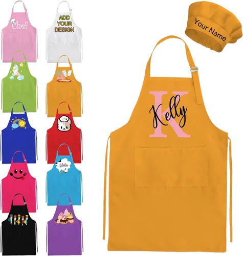 Vista 8 de Delantal personalizado para niños y sombrero de chef, delantal personalizado para niños con nombre, delantal de pintura personalizado, para cocinar