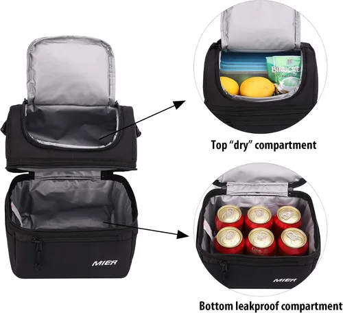 Vista 7 de MIER Lonchera para adultos, bolsa de almuerzo aislada, bolsa grande para mujeres, enfriador de doble cubierta, camuflaje (grande) y negro (mediano)