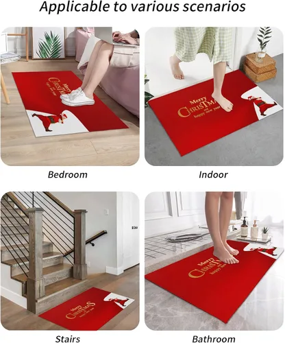 Vista 6 de Tapete para puerta delantera, antideslizante, absorbente, para puerta de entrada, para interiores y exteriores, tapete pequeño de Feliz Navidad
