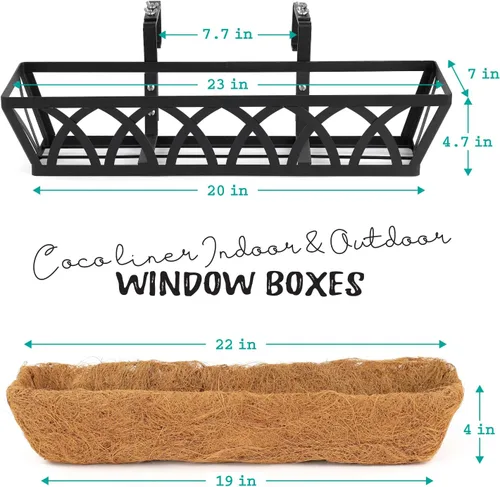 Vista 2 de Jardinera Colgante para Ventana, Cesta Colgante de Metal Negro de 24 Pulgadas para Plantar Flores con Forro de Coco para Balcón Exterior, Porche