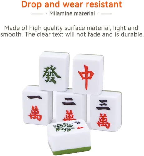 Vista 4 de drizzle Juego de Mahjong Chino - 146 Azulejos de Tamaño Medio de 1.3 Pulgadas con Instrucciones - Juego Profesional de Mah Jong Verde [專業中式麻將]