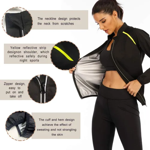 Vista 4 de SEXYWG Chaqueta de sauna para mujer, adelgazante, traje de sauna, camisa de manga larga, para entrenamiento, moldeador de cuerpo