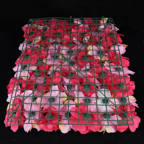 Vista 8 de 12 paneles de rosas artificiales de seda, panel de terciopelo con hortensias, decoración de telón de fondo para boda, banquete, despedida