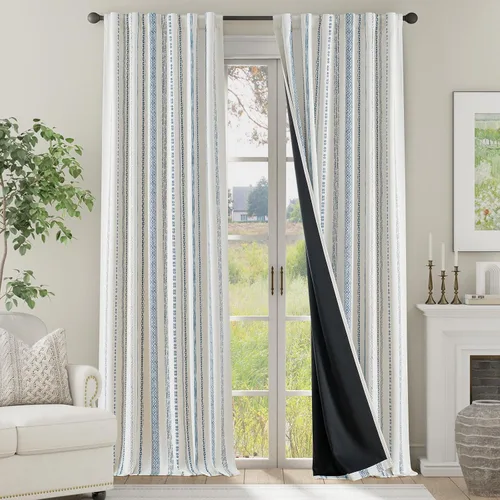 Vista 51 de jinchan - Cortinas bohemias 100% blackout de 54 pulgadas de largo para dormitorio, estampado geométrico negro sobre beige, con ojales