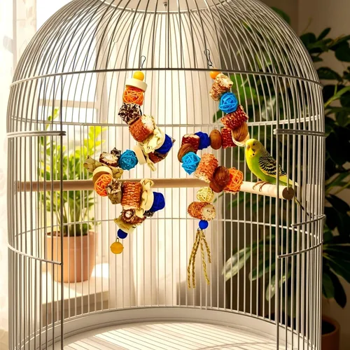 Vista 5 de Juguetes naturales de cuerda para pájaros, juguetes para masticar