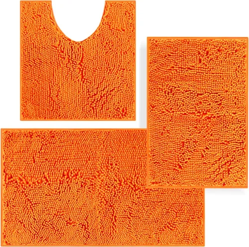 Vista 8 de Juego de alfombras de baño de 3 piezas, tapetes de baño para baño antideslizantes, alfombras de baño de felpilla gruesa, suaves y absorbentes, juego