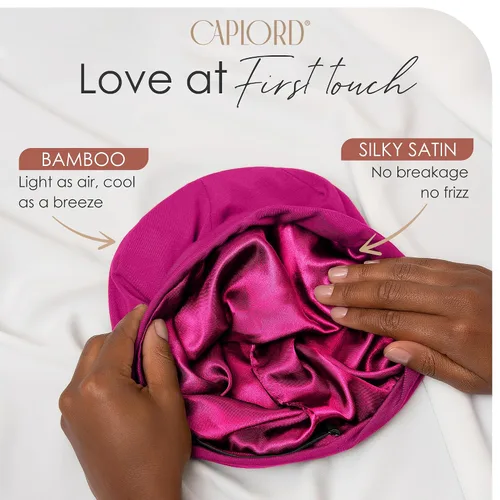 Vista 2 de CAPLORD - Gorro de satén con forro para dormir, de bambú, para cabello natural erizado, para mujeres y hombres