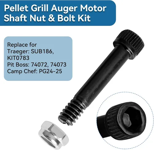 Vista 2 de 74072 Kit de tuercas y pernos para eje de motor de barrena de pellets para Traeger, Pit Boss, Z-Grills, Rec Tec, Camp Chef AC Pellets Grill, pasador