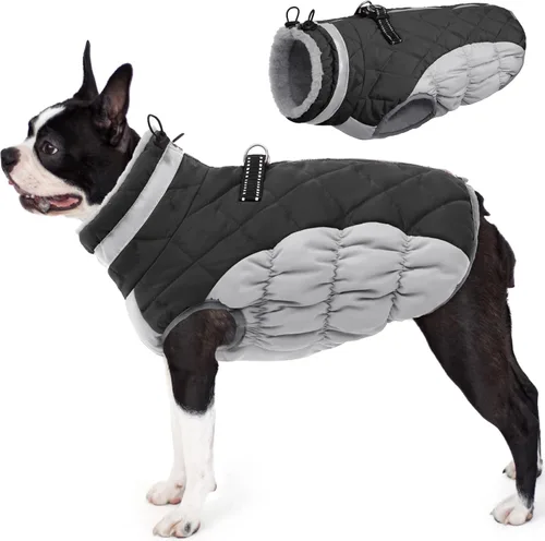 Vista 44 de AOFITEE Abrigo para perro, chaquetas cálidas para perros pequeños, abrigo de invierno para perros con arnés integrado, chaqueta de invierno