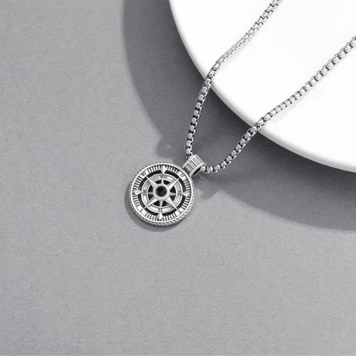 Vista 3 de Collar con colgante de brújula de plata de ley 925 para hombre, regalo inspirador de graduación para mujeres y hombres.
