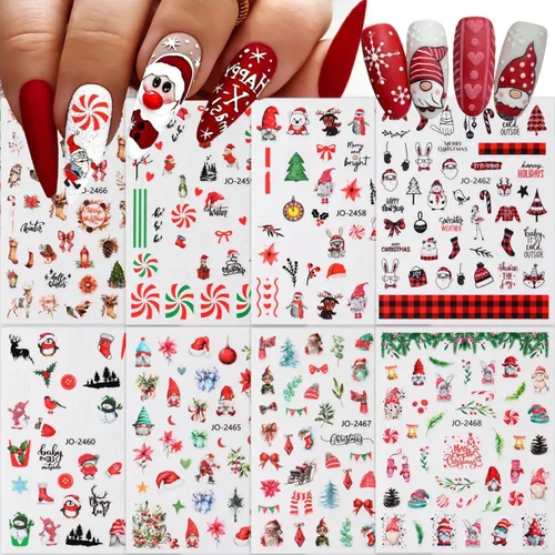 Vista 11 de 8 hojas de calcomanías de arte de uñas para el día de San Valentín, autoadhesivas, 3D, color plateado, rosa, rojo, labios, letras de corazón, diseño