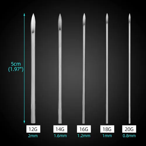 Vista 2 de ATOMUS - Agujas para piercings corporales, calibres 14G / 16G, acero inoxidable estéril desechable, adecuadas para piercing de oreja, nariz