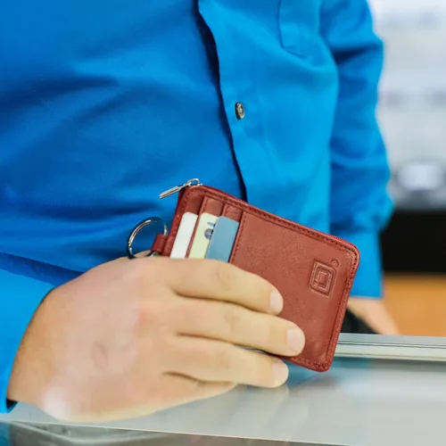 Vista 7 de RFID Slim ID - Cartera con bolsillo frontal con cierre de monedero, Rojo, S