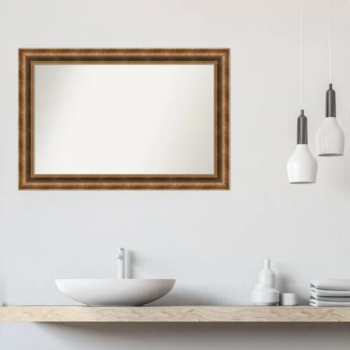 Vista 884 de Amanti Art Espejo de pared personalizado no biselado (25 x 25 pulgadas), marco de bronce acentuado, varios tamaños personalizados, espejo de baño