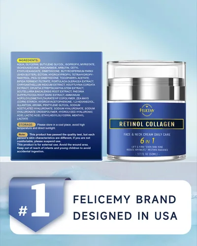 Vista 8 de Felicemy Crema facial 6 en 1 para hombres, humectante facial para hombres, crema facial antienvejecimiento para hombres con retinol colágeno y ácido