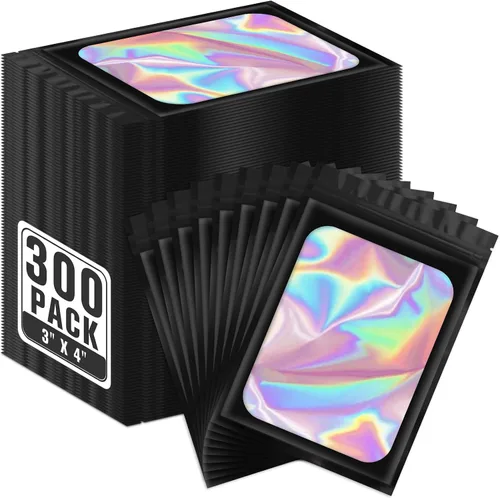 Vista 11 de ANZNKU Paquete de 300 bolsas multicolor para bolígrafos, bolsas holográficas de Mylar con ventana transparente, bolsas de embalaje a prueba