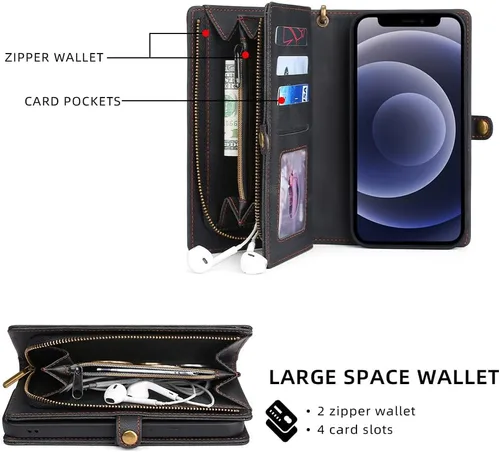 Vista 2 de Asuwish Funda de teléfono para iPhone 12 Mini 5.4 con cremallera, funda desmontable con protector de pantalla de vidrio templado y tarjetero