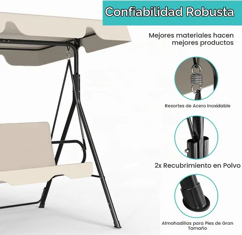 Vista 5 de Murago - Silla de columpio para patio al aire libre con dosel ajustable, columpio para patio al aire libre con soporte resistente para 3 personas
