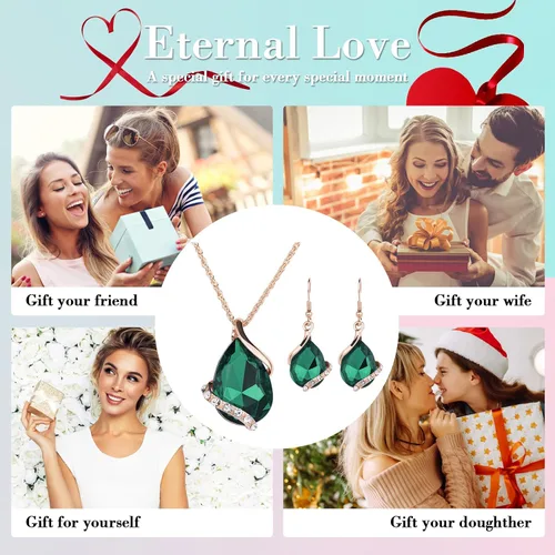 Vista 6 de Juego de joyas para mujer, regalo para el día de San Valentín, collar y aretes de cristal en forma de corazón
