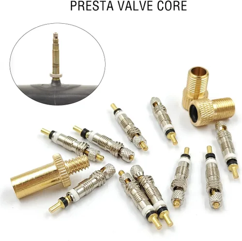 Vista 3 de 10 piezas Presta núcleo de válvula con 3 piezas de adaptador de válvula Presta a Schrader, válvula sin cámara, núcleo de repuesto de bicicleta