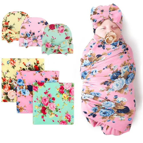 Vista 32 de DRESHOW BQUBO - Conjunto de gorro de algodón para bebé, manta para recién nacido, con orejas de oso, tarjeta de anuncio de nacimiento de madera
