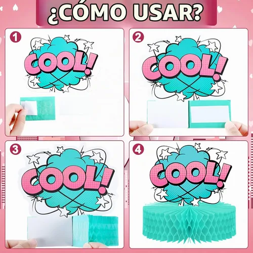 Vista 3 de Hotop 8 piezas de centro de mesa Hero Party Pink 3D Honeycomb