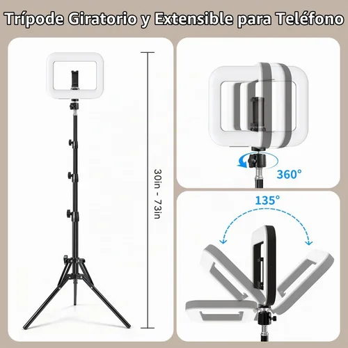 Vista 3 de yAyusi Trípode de luz de anillo para selfie para iPhone, trípode extensible de 73 pulgadas con luz para teléfono celular, trípodes regulables