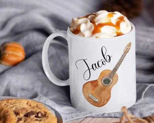 Vista 5 de Taza de café de guitarra personalizada, guitarra con nombre personalizado para hombres, mujeres, niñas, taza para amantes de la guitarra, cumpleaños