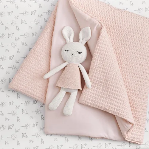 Vista 3 de Levtex Baby - Set de ropa de cama Mills Waffle para cuna - Set para guardería - Rosa suave - Rosa suave con textura de gofre - Set de 4 piezas Blush