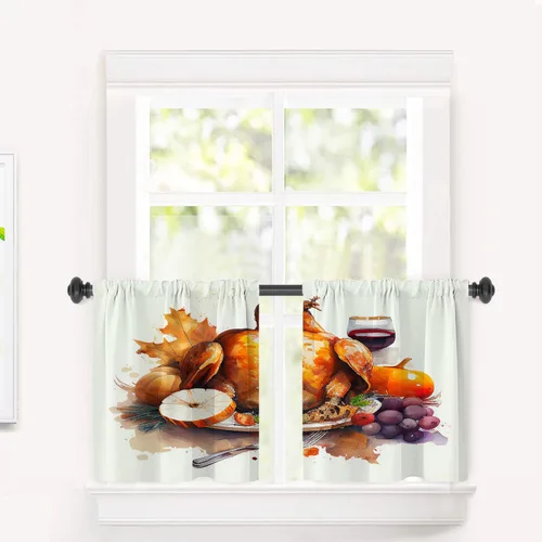 Vista 92 de Cortinas opacas de poliéster multicapa marrón con diseño de bosque natural, 2 unidades, 26 x 24 pulgadas