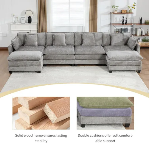 Vista 110 de Sofá seccional modular verde de 111.5", sofás seccionales grandes de 3 plazas para sala de estar, sofá nube oversized de tela chenille con otomana