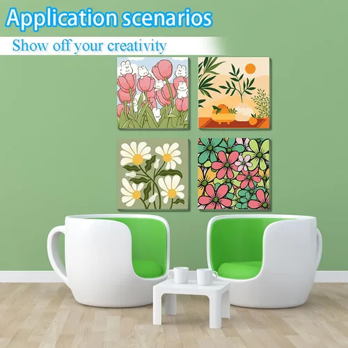 Vista 5 de UMOART Pintura enmarcada por números para niños, paquete de 4 pinturas por números para niños de 4 a 8 a 12 años, kits de pintura por números