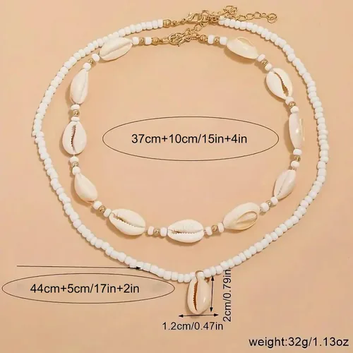 Vista 7 de Nackiy Collar de concha marina hecho a mano para mujer, collar de concha natural ajustable de verano (cuerda trenzada beige)