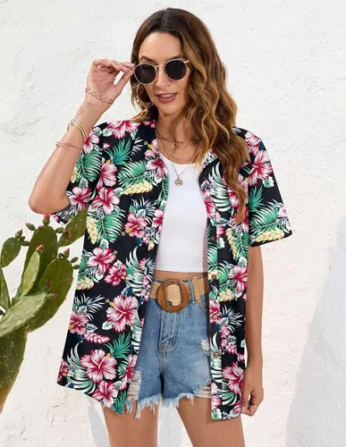 Vista 7 de LILYCHIC Camisas hawaianas de manga corta con botones suaves de verano para mujer