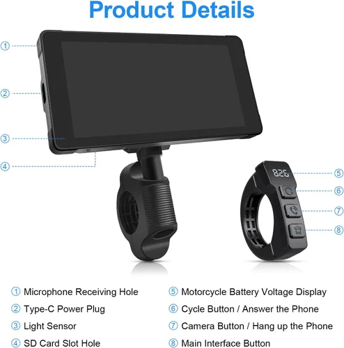 Vista 11 de LBW Cámara de tablero DVR de alta calidad: Carplay inalámbrico para motocicleta y Android Auto, TPMS, 1080P HD Dash Cam frontal y trasera, pantalla