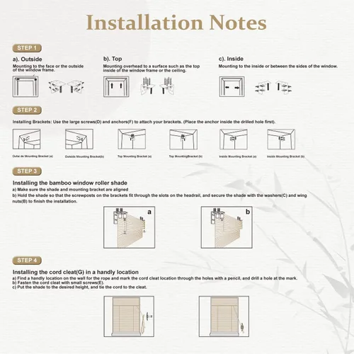Vista 6 de ALIMOO Persianas romanas de bambú inalámbricas, persianas de bambú para ventanas interiores, hogar y jardín, fácil instalación, 32 pulgadas de ancho