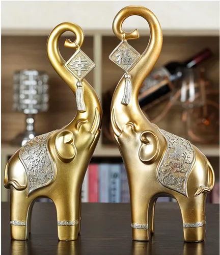 Vista 12 de Estatua de elefante de felicidad, adornos de elefante, escultura de elefante para decoración del hogar, regalo de negocios (beige)