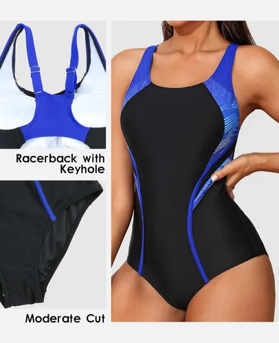 Vista 4 de beautyin Trajes de baño deportivos de una pieza para mujer, con control de abdomen, adelgazantes, trajes de baño deportivos